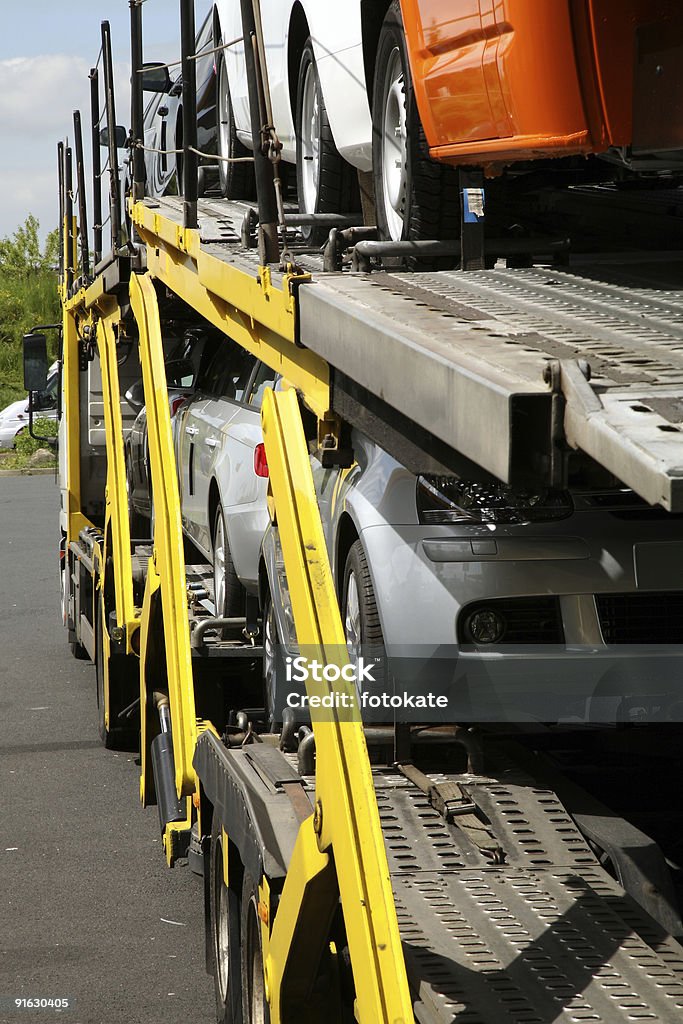 Semitrailer with cars.  Black Color Stock Photo