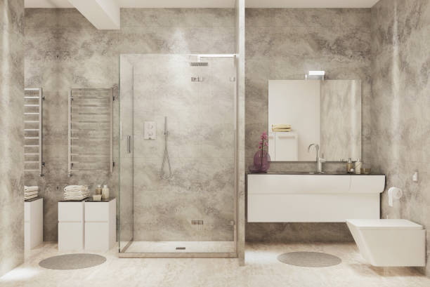 современная ванная комната - tile bathroom tiled floor marble стоковые фото и изображения