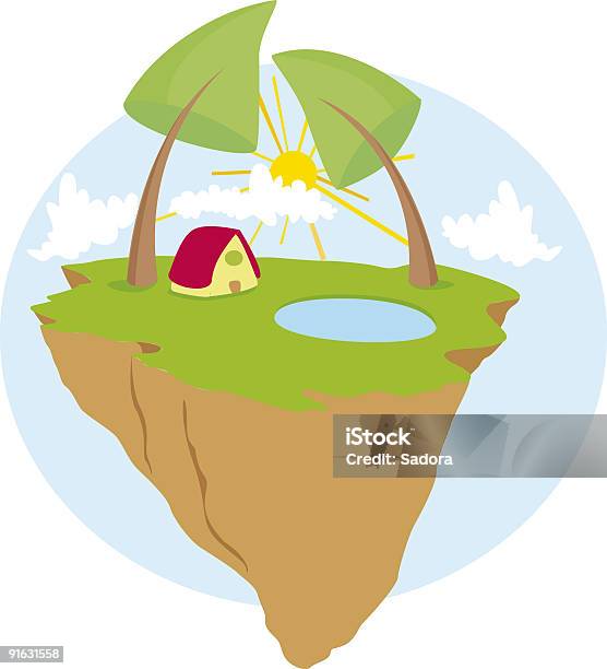 Pływający Land - Stockowe grafiki wektorowe i więcej obrazów Dom - Budowla mieszkaniowa - Dom - Budowla mieszkaniowa, Drzewo, Dziwaczny