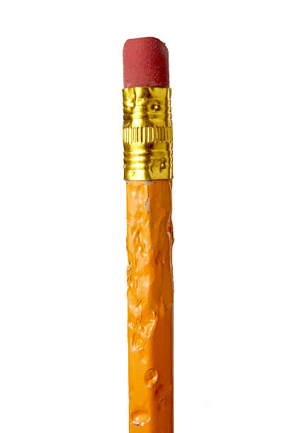 Chewed up yellow pencil and eraser close up of  chewed pencil on white background with clipping path chewed stock pictures, royalty-free photos & images