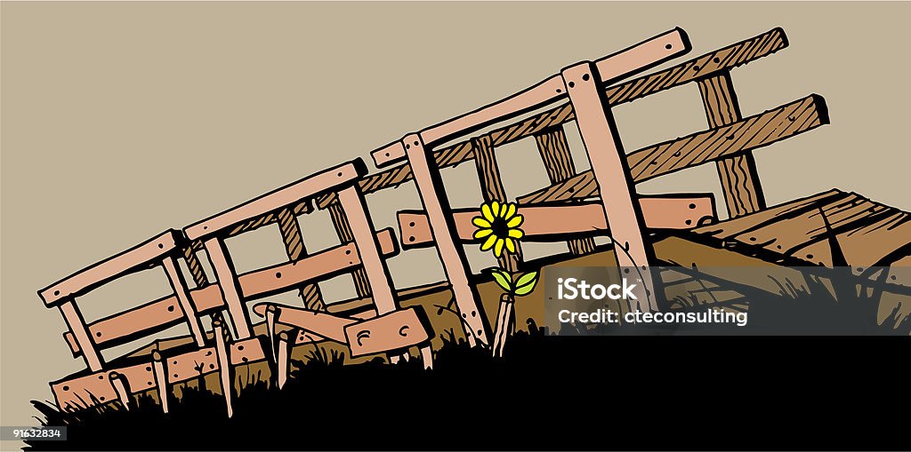 Viejo puente y girasol - Ilustración de stock de Clip Art libre de derechos