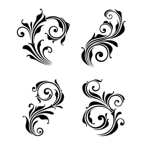 ilustrações, clipart, desenhos animados e ícones de elementos de design floral. ilustração vetorial. - flourishes tattoo scroll ornate