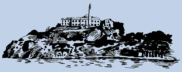 Alcatraz Island vector art illustration