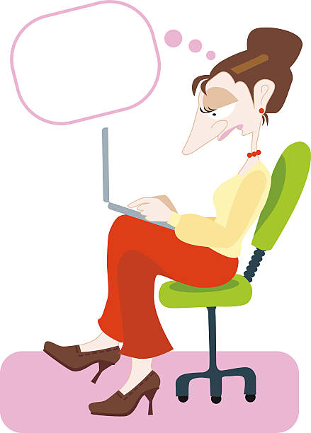 woman employee with a laptop sitting and thinking something vector art illustration