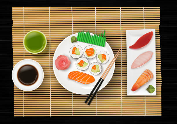 istock Sushi, Japanese food on wooden table background 916340400
