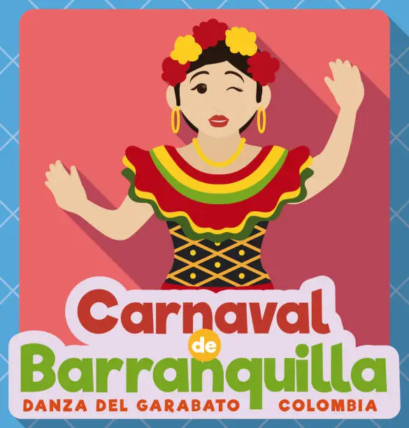 Vector illustration of Traditional Female Garabato's Dancer for Barranquilla's Carnival