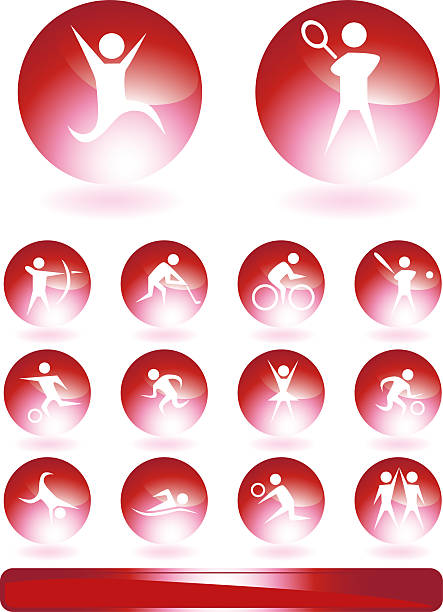 illustrazioni stock, clip art, cartoni animati e icone di tendenza di bagliore rosso icona set: gli atleti - bicycle isolated basket red
