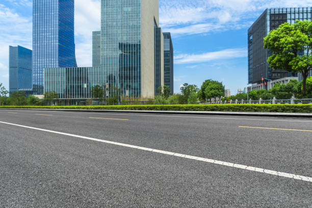 istock Empty urban road and modern skyline 916365000