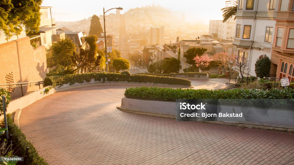 San Francisco Sunrise at Famous Lombard Street Sunrise at the "World's Crookedest Street" -- Lombard Street - the famous tourist destination of San Francisco. San Francisco - California Stock Photo