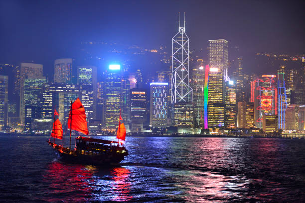 istock Hong Kong skyline at night, Victoria harbor. 916373364
