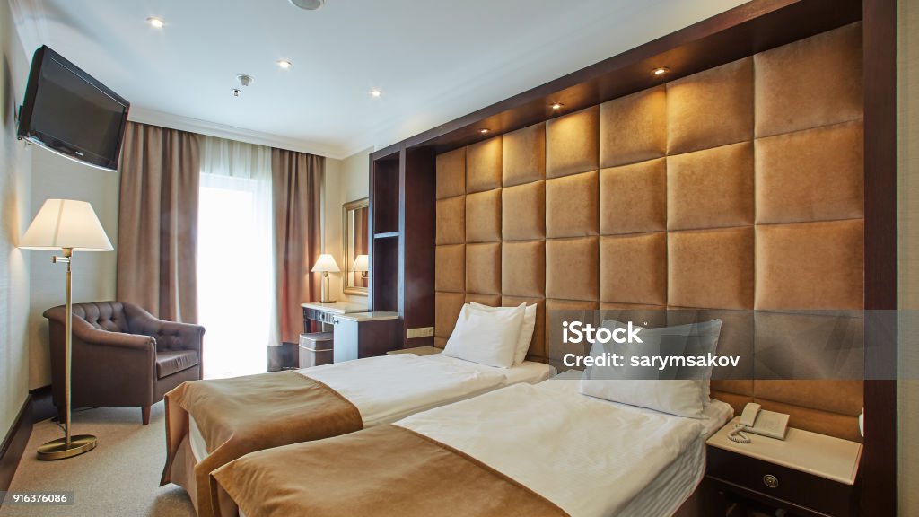 interior of double bed room The modern interior of double bed room Apartment Stock Photo