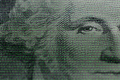 president George Washington face portrait on the USA one dollar banknote among binary code