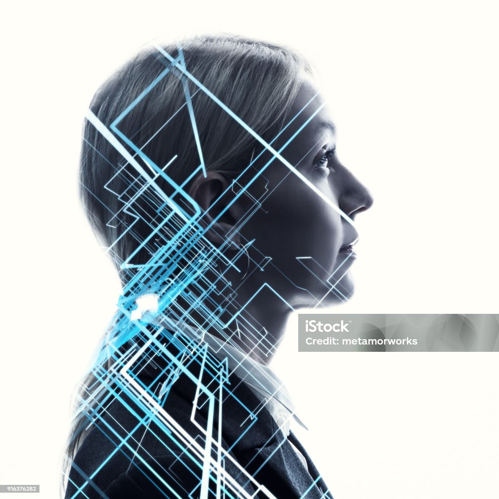 AI(Artificial Intelligence) concept. Multiple Exposure Stock Photo