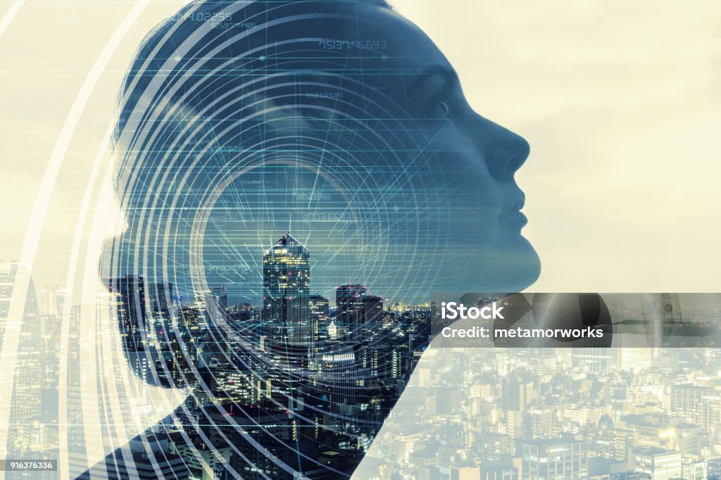 AI(Artificial Intelligence) concept. Multiple Exposure Stock Photo