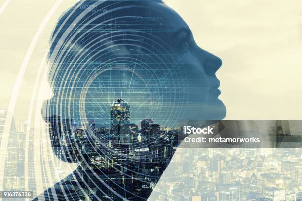 Ai Concept Stock Photo - Download Image Now - Multiple Exposure, Women, Forecasting