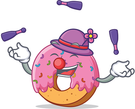Juggling Donut mascot cartoon style vector illustration