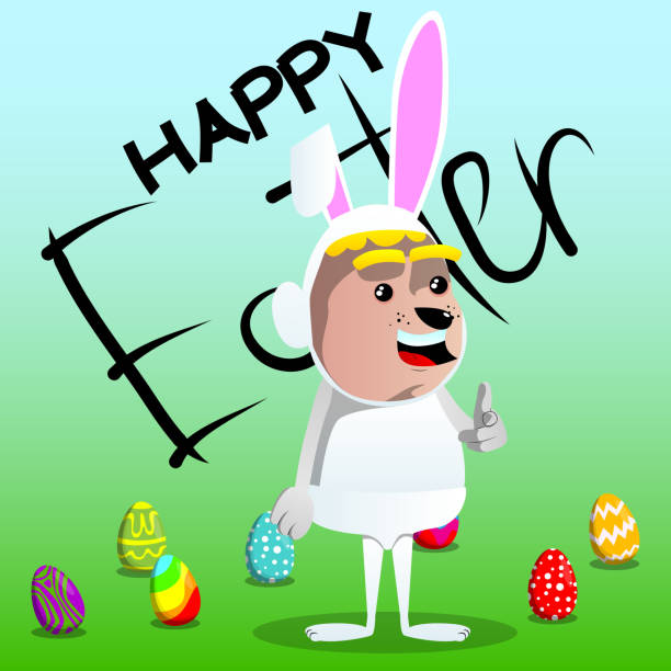 junge gekleidet als osterhase auf den betrachter gerichtet. - easter rabbit baby rabbit mascot stock-grafiken, -clipart, -cartoons und -symbole