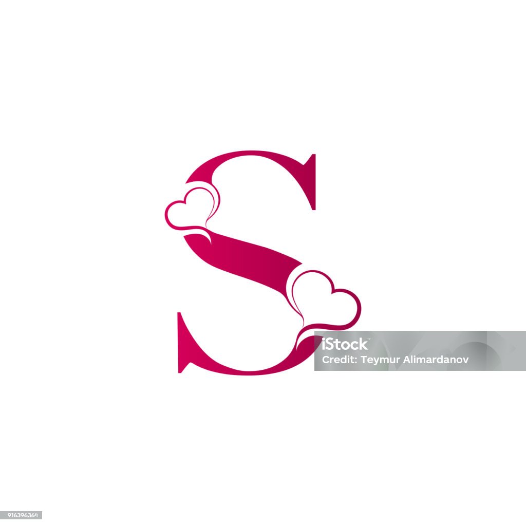 S Letter Icon With Heart Icon Valentines Day Concept Stock ...