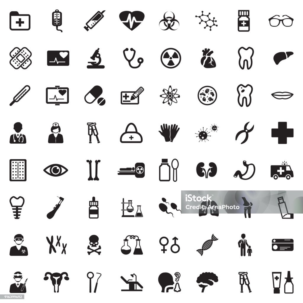 Medical Icons. Black Flat Design. Vector Illustration. Surgery, Stethoscope, Narcotic, Healthcare , Medicine, Pharmacy Icon Symbol stock vector