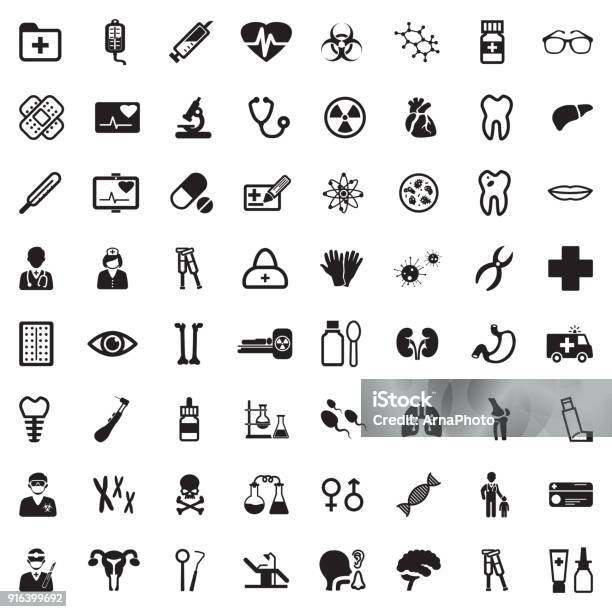 Medical Icons Black Flat Design Vector Illustration Stock Illustration - Download Image Now