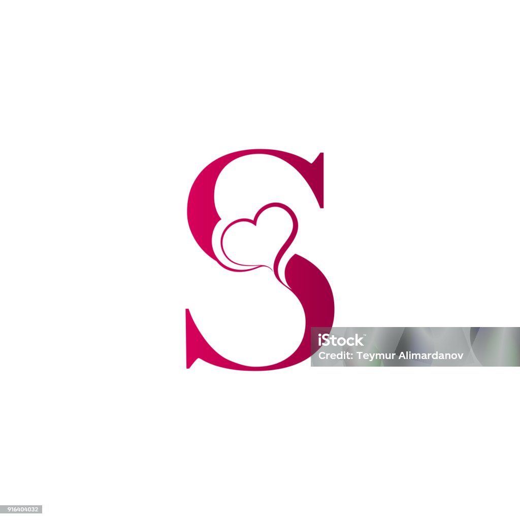 S Letter Icon With Heart Icon Valentines Day Concept Stock ...