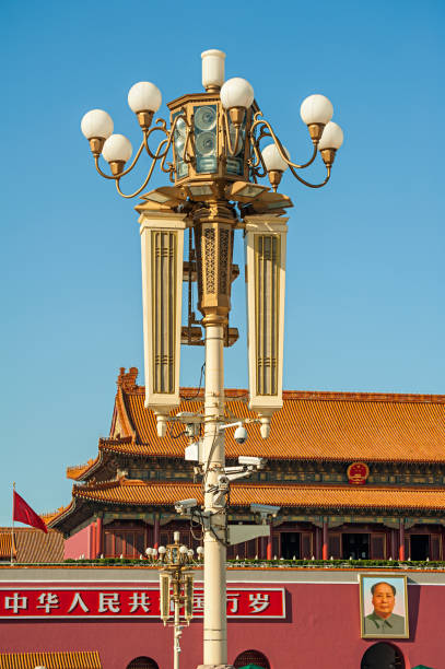 tiananmen tower and lights - tiananmen square imagens e fotografias de stock