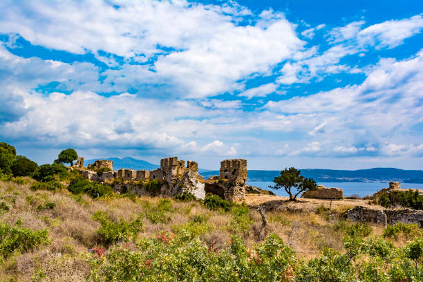 Palaiokastro castle of ancient Pylos. Greece Gialova, Greece, August 23, 2017: View of Palaiokastro castle of ancient Pylos. Greece. Palaiokastro was built in the 13th century A.D. by the Franks. corfu holiday palace stock pictures, royalty-free photos & images