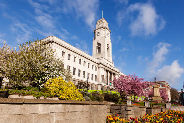 Barnsley Town Hall Barnsley Town Hall on a fine spring day, with blue sky and gardens in bloom. town hall government building photos stock pictures, royalty-free photos & images