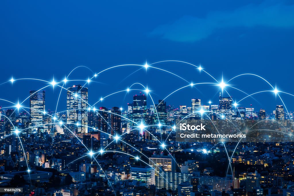 Wireless communication network concept. IoT(Internet of Things). ICT(Information Communication Technology). Connection Stock Photo