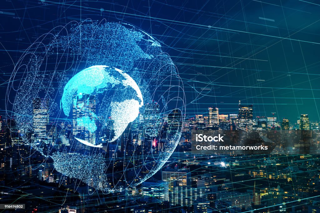 Global communication network concept. Globe - Navigational Equipment Stock Photo