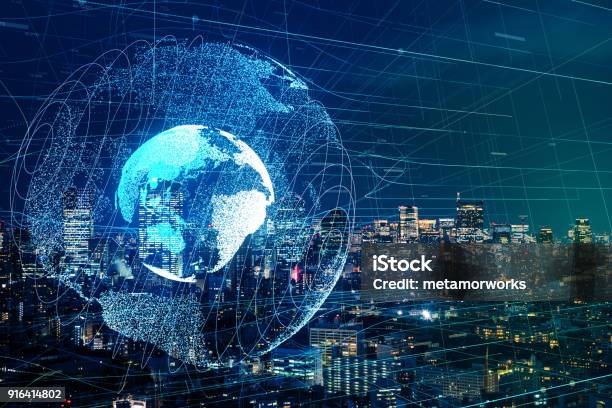 Global Communication Network Concept Stock Photo - Download Image Now - Globe - Navigational Equipment, Australia, World Map