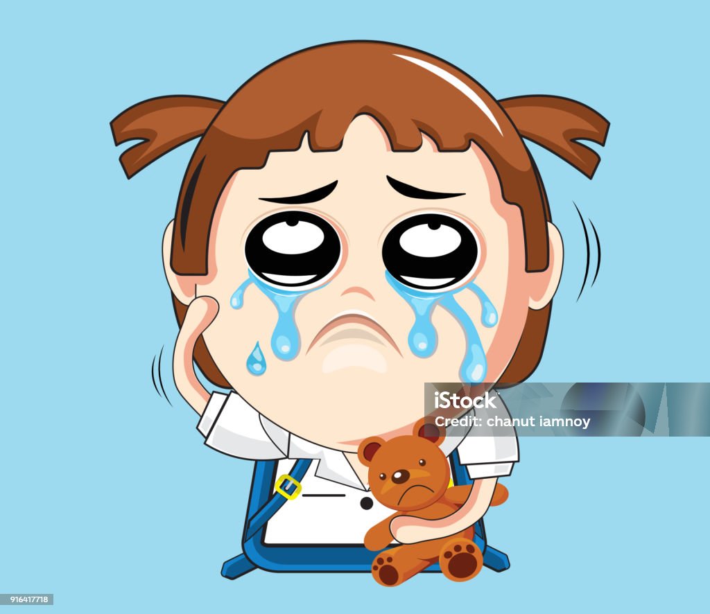 Vector Illustration Of Cartoon Cute Student Girl Faces Showing  Emotionsconcept Cry Stock Illustration - Download Image Now - iStock