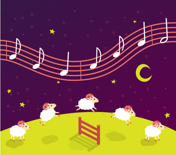 baby song schlaflied vor dem schlafengehen. lämmer springen über den zaun. musik in den sternenhimmel - lullaby stock-grafiken, -clipart, -cartoons und -symbole