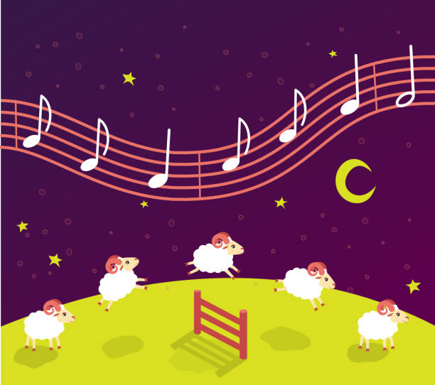 колыбельная детской песни перед сном. ягнята перепрыгивать через забор. музыка в звездном небе - childrens music stock illustrations