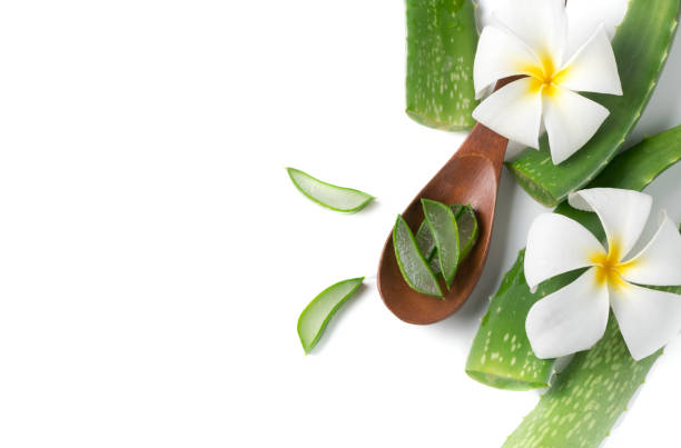 istock Aloe vera on wood spoon isolated on 916422388