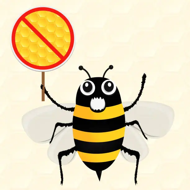 Vector illustration of Bee against honey. Bee protest. Vector illustration.