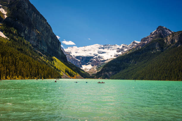 istock Lake Louise  surrounded by mountain peaks and glaciers 916429194
