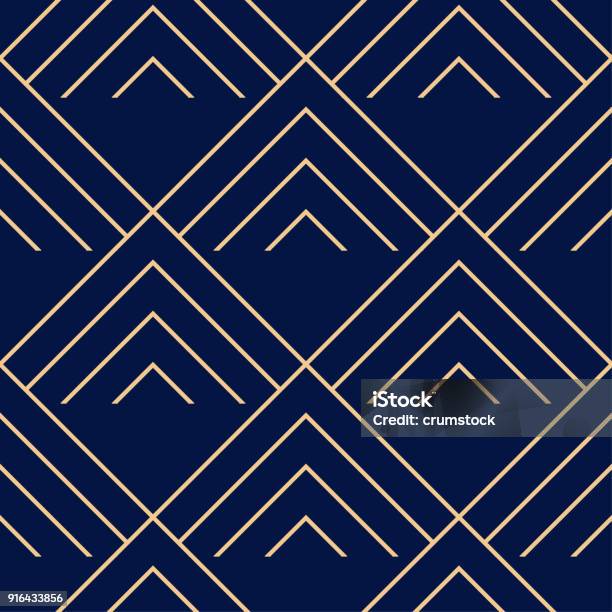 Golden Blue Geometric Ornament Seamless Pattern Stock Illustration - Download Image Now - Blue, Geometric Shape, Pattern