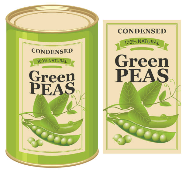 vector label for a tin can of canned green peas vector art illustration