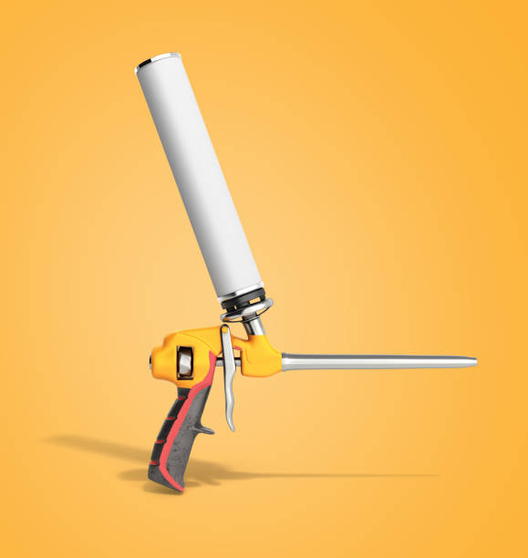 istock Foam gun on color background 3d render 916441560