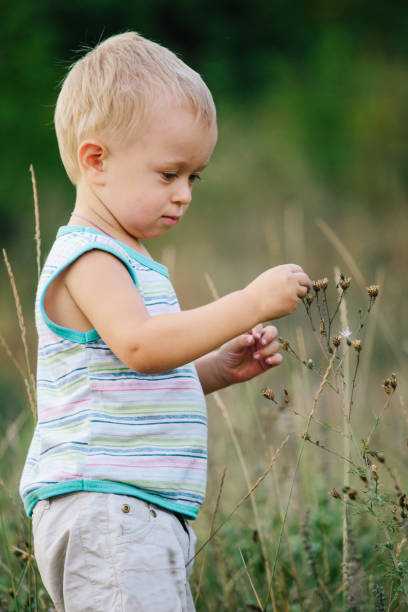 istock A boy is walking along a clearing in the grass 916442544