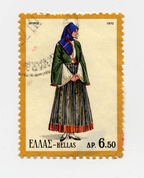 istock Greek Female Costume Stamp - Skyros 91644831