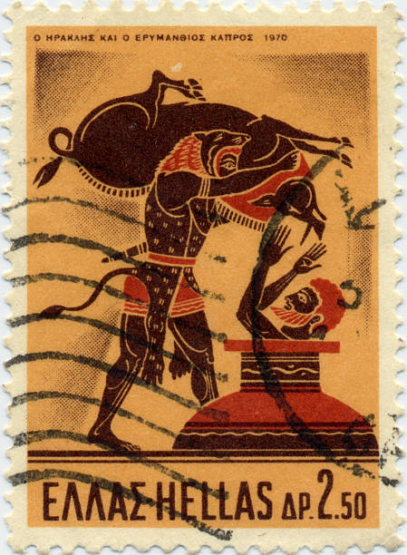 istock Greek Mythology Stamp - Hercules with Erymanthian Boar 91644837