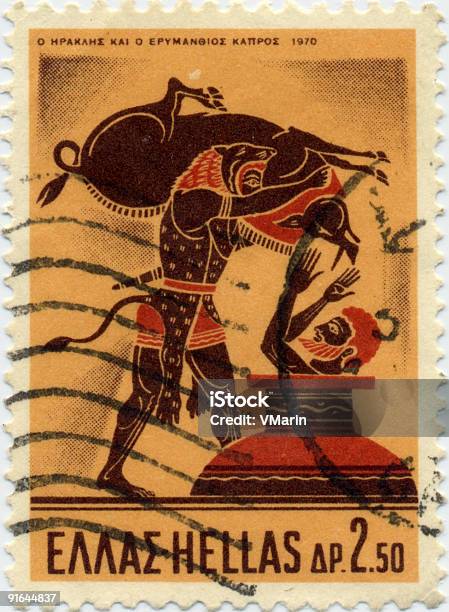Greek Mythology Stamp Hercules With Erymanthian Boar Stock Photo - Download Image Now