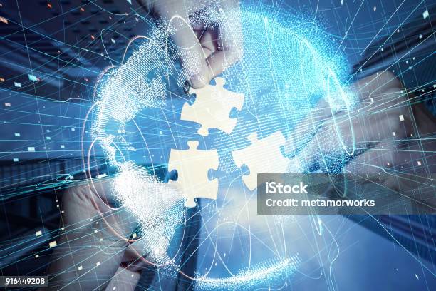 Pieces Of Jigsaw Puzzle And Global Network Concept Stock Photo - Download Image Now