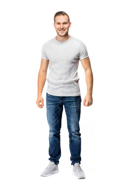 istock Handsome man in white t-shirt. Full body. 916449556