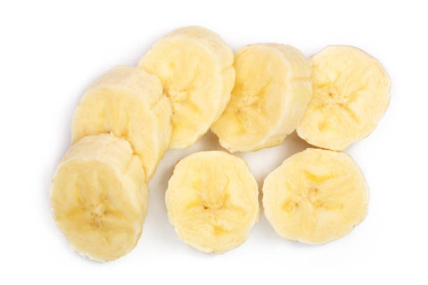 istock banana sliced isolated on white background. Top view. Flat lay 916450392