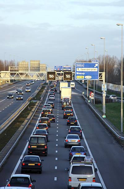 Traffic jam on the highway in Holland stock photo