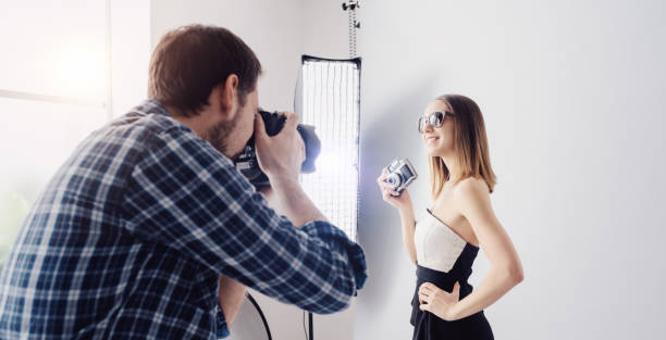 istock Fashion model posing at the studio 916459292