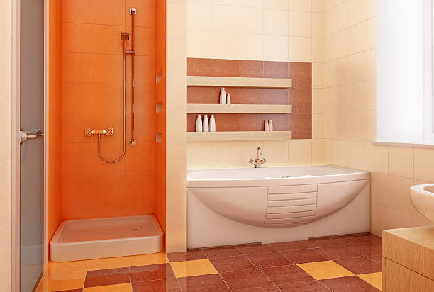 arancio bagno interno - patchworkdesign foto e immagini stock